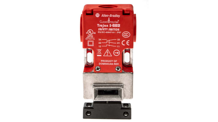 Interruttore di interblocco di sicurezza a chiave Allen Bradley Guardmaster 440K-T11338, 2NC/1NA, IP67, 240V, dimensioni 95mm x 32mm x 52mm.