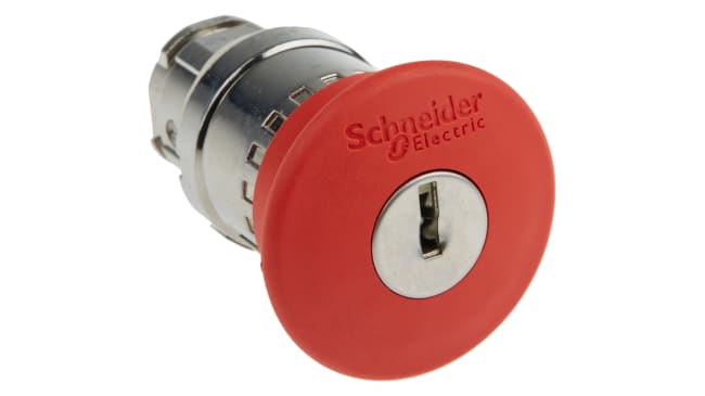 Pulsante di arresto di emergenza Schneider Electric XB4, testa a fungo rossa, montaggio a pannello, diametro 22 mm, grado di protezione IP66.