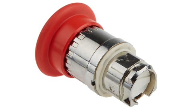 Pulsante di arresto di emergenza Schneider Electric XB4, testa a fungo rossa, montaggio a pannello, diametro 22 mm, grado di protezione IP66.