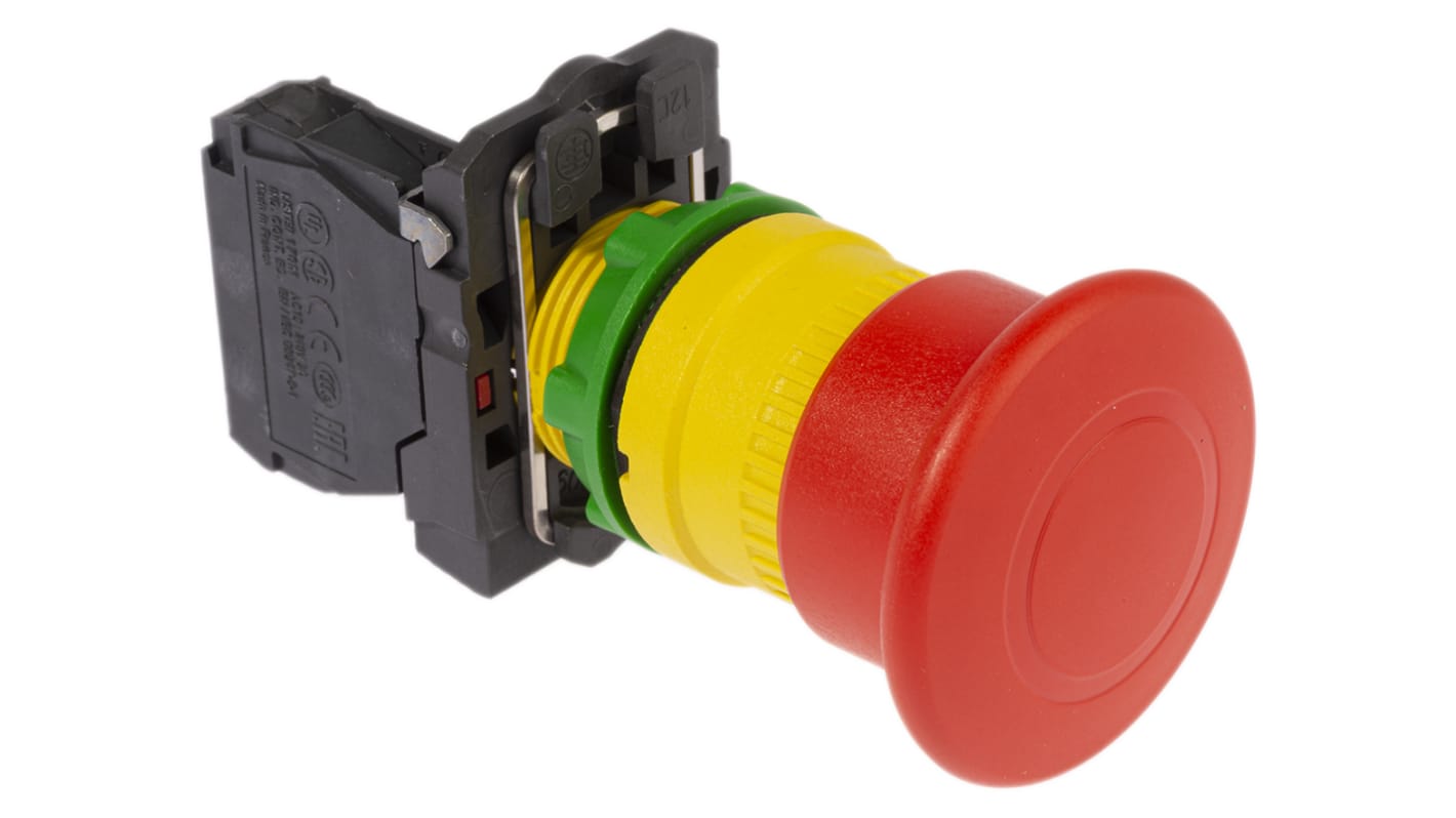 Pulsante di arresto di emergenza Schneider Electric XB5AT842 - Montaggio a pannello, Ø 22mm, Serie Harmony XB5. Resistente a vibrazioni, IP69K. Acquista per sicurezza e affidabilità.