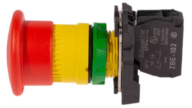 Pulsante di arresto di emergenza Schneider Electric XB5AT842 - Montaggio a pannello, Ø 22mm, Serie Harmony XB5. Resistente a vibrazioni, IP69K. Acquista per sicurezza e affidabilità.
