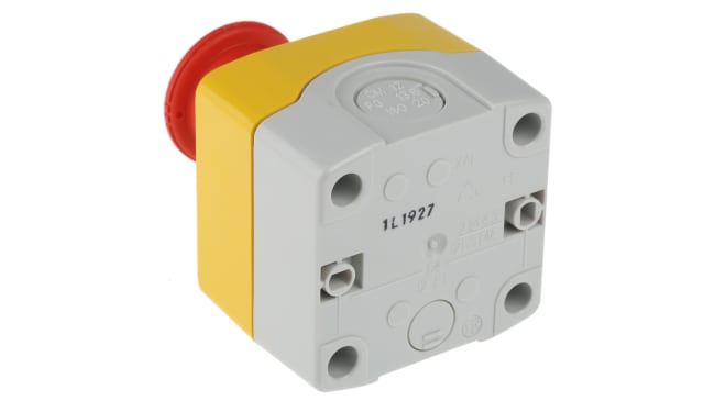 Pulsante di arresto di emergenza Schneider Electric Harmony XALK1781, montaggio superficiale, grado di protezione IP 65-69K, dimensioni 91.5x68x68 mm.