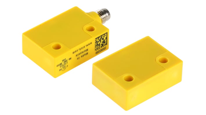 Interruttore di sicurezza senza contatto Sick RE13-SAC, grado di protezione IP67, dimensioni 36mm x 26.2mm x 13mm, attuatore incluso.