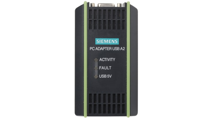 Adattatore PC Siemens 6GK1571-0BA00-0AA0 per SIMATIC S7, USB 2.0, cavo 5m, dimensioni 105x58x26mm, temperatura operativa +60°C.