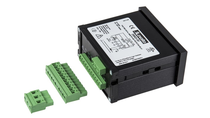 Amperometro digitale Lovato DMK01R1, monofase, precisione ±0,5%, montaggio a pannello, dimensioni 96 x 48 mm, IP54.