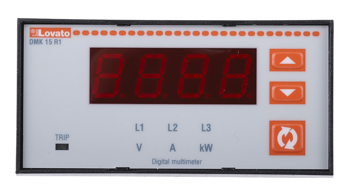 Misuratore digitale Lovato DMK15R1, pannello 96 x 48 mm, voltmetro e amperometro trifase, protezione IP54.