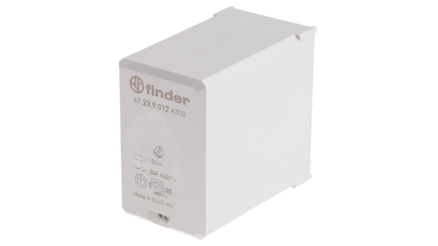 Finder 67.23.9.012.4300, relè di potenza 3 poli NA per inverter, montaggio su PCB, dimensioni 33x57.5x51.5 mm.