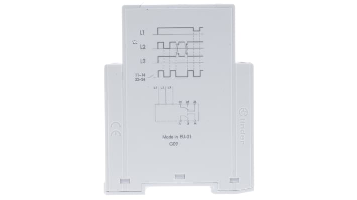 Finder 70.62.8.400.0000, relè di monitoraggio tensione DPDT, montaggio su guida DIN, dimensioni 100.3 x 22.5 x 78.8 mm.