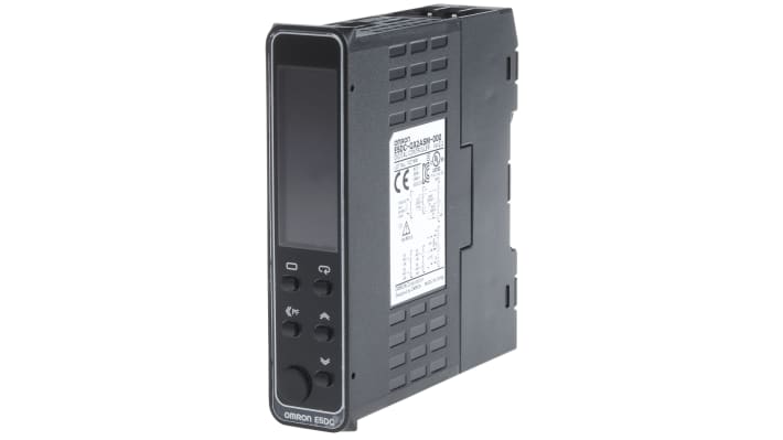 Termoregolatore PID Omron E5DC-QX2ASM-000, alimentazione 100-240 V, montaggio su guida DIN, gamma -199,9 a +2300 °C.