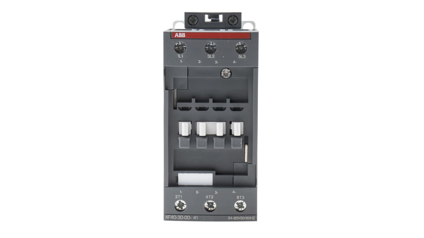 Contattore ABB 1SBL347001R4100 AF40-30-00-41, 3 poli, 70 A, bobina 24 V c.a., dimensioni 125,5 x 55 x 111 mm.