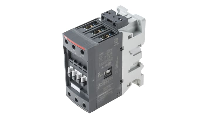 Contattore ABB 1SBL347001R1100 AF40-30-00-11, 3 poli, 3 contatti NA, 70 A, montaggio su guida DIN, dimensioni 125,5 x 111 x 55 mm.