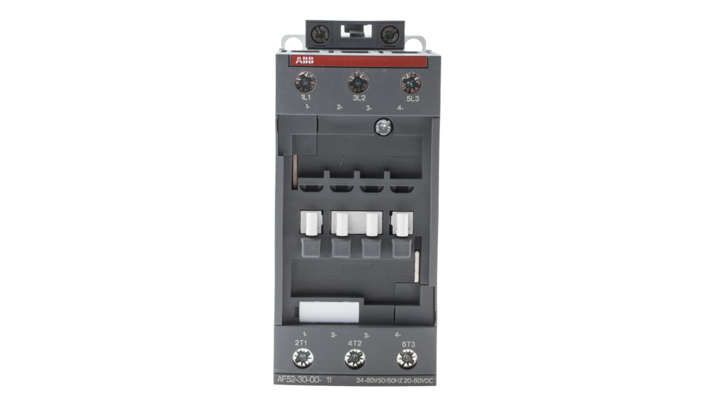 Contattore ABB 1SBL367001R1100 AF52-30-00-11, 3 poli, potenza 22 kW, corrente 100 A, bobina 24 V, dimensioni 55x125.5x111 mm.