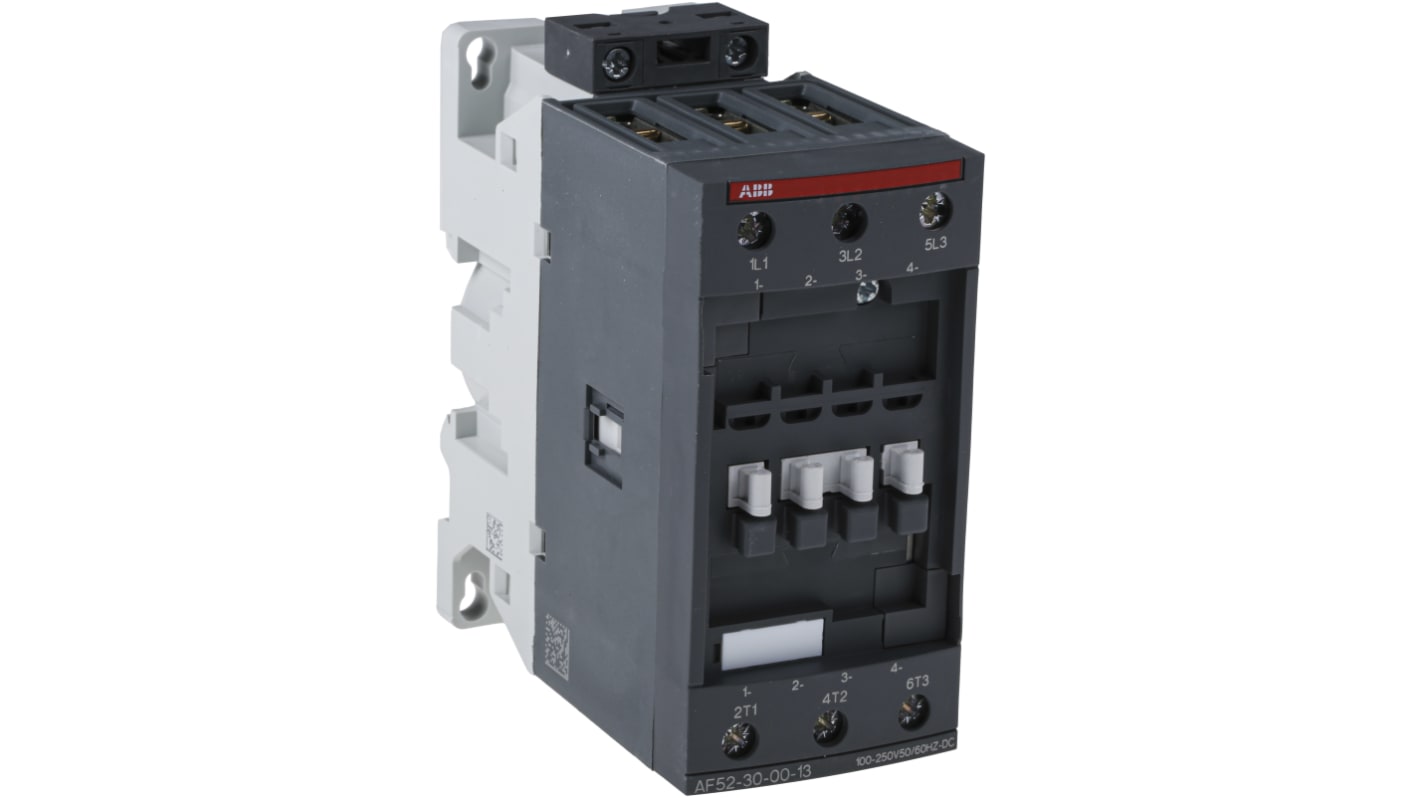 Contattore ABB 1SBL367001R1300 AF, 3 poli, 100 A, montaggio su guida DIN, dimensioni 55x125.5x111 mm.