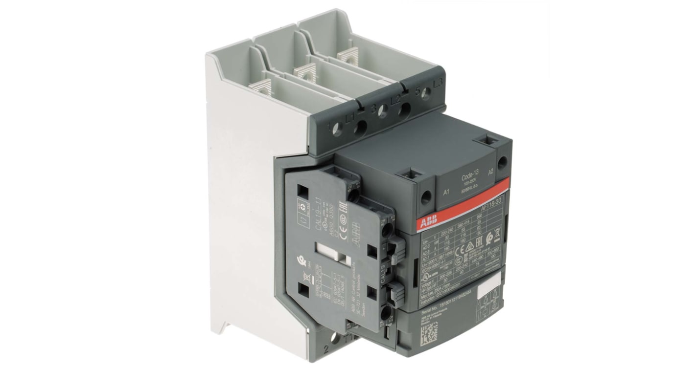 Contattore ABB 1SFL427002R1311, 3 poli, 160 A, montaggio su guida DIN, dimensioni 150x90x126 mm, 3 contatti normalmente aperti.