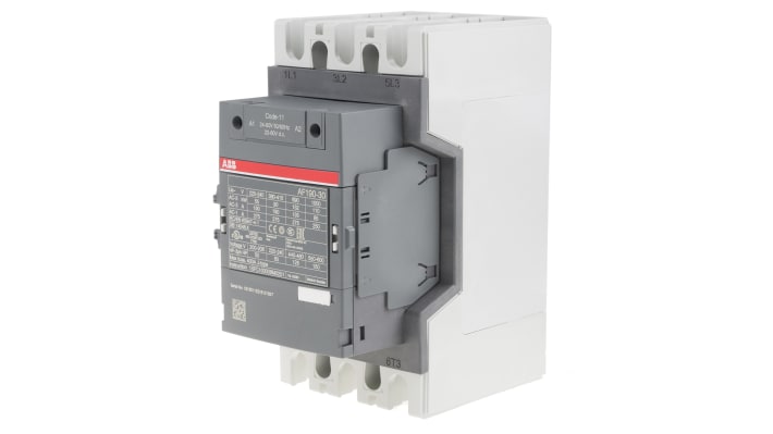 Contattore ABB 1SFL487002R1111 AF190-30-11-11, 3 poli, 275 A, 690 V, bobina 24 V, dimensioni 196x105x152 mm.