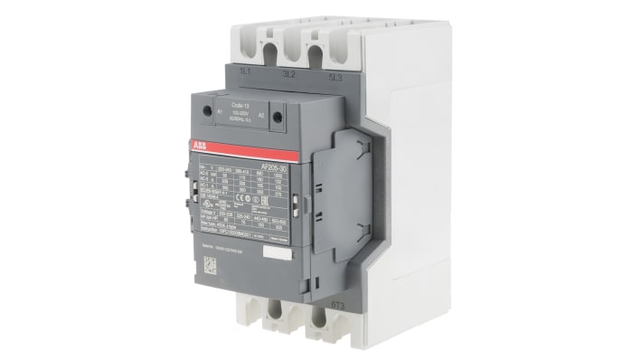 Contattore ABB 1SFL527002R1311 AF205-30-11-13, 3 poli, 350 A, bobina 230 V, dimensioni 196x105x152 mm.