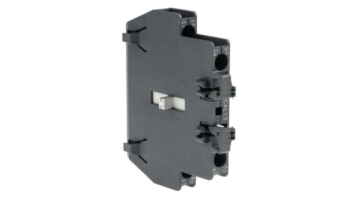 Contatto ausiliario ABB 1SFN010820R1011 CAL19-11, 4 contatti (2NC + 2NO), montaggio laterale, dimensioni 67,3 x 79 x 14,9 mm.