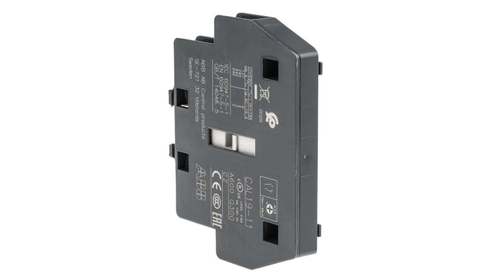 Contatto ausiliario ABB 1SFN010820R1011 CAL19-11, 4 contatti (2NC + 2NO), montaggio laterale, dimensioni 67,3 x 79 x 14,9 mm.