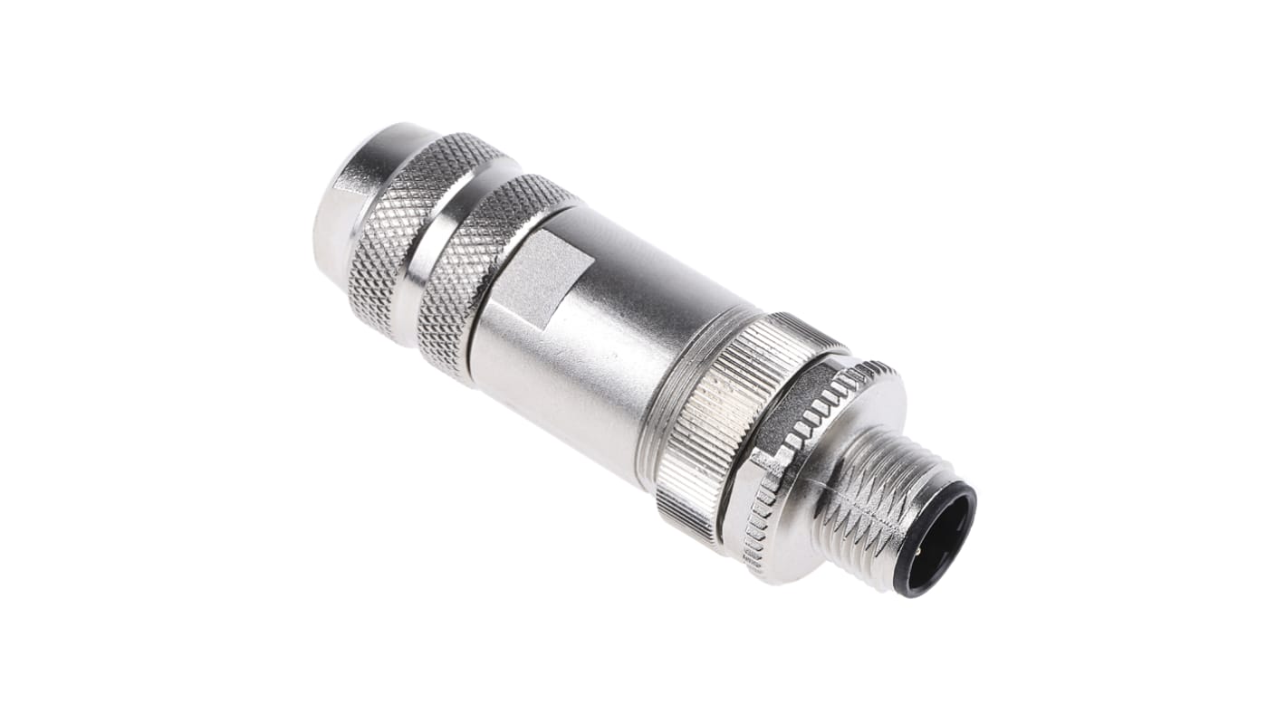 Connettore circolare maschio Phoenix Contact SACC M12 4 poli - 1521261. Tensione di picco 2,5 kV, corrente nominale 4 A. Schermatura 360°, protezione IP67. Ideale per reti Ethernet Cat5.