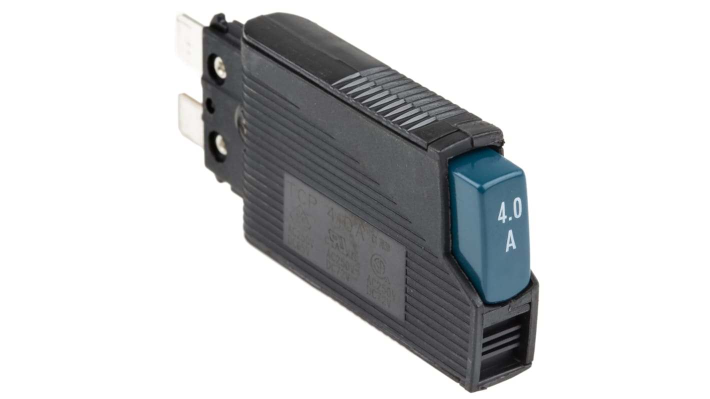Interruttore termico Phoenix Contact TCP 4A, 1 polo, 4A, 250V ca, IP40, dimensioni 55x44,5mm, montaggio a vite o a molla.