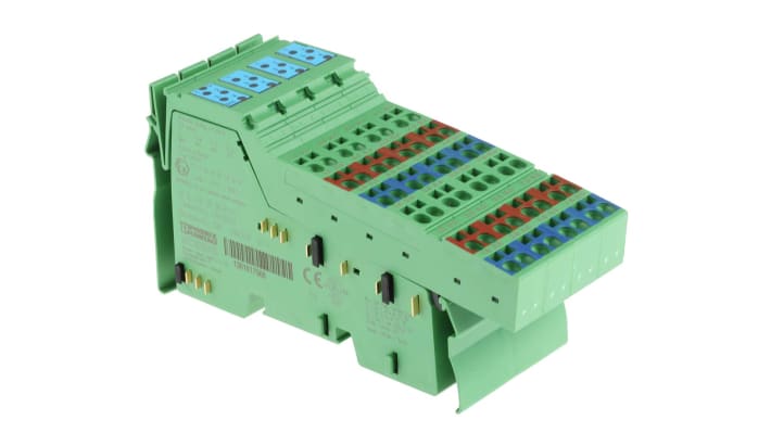Morsettiera digitale Phoenix Contact 2861250, 16 ingressi, montaggio su guida DIN, dimensioni 140,5 x 48,8 x 71,5 mm.