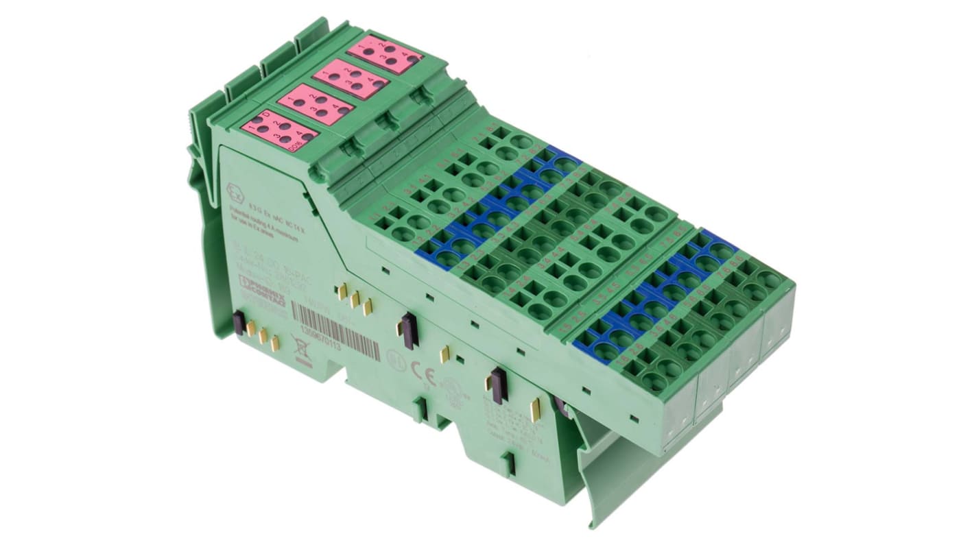 Morsettiera Phoenix Contact IB IL 24 DO 16-PAC: 16 uscite digitali, protezione cortocircuiti, montaggio DIN, efficiente e sicura.