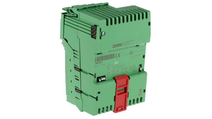 Accoppiatore bus Phoenix Contact IL ETH BK DI8 DO4 2TX-PAC per reti Modbus/TCP, 8 ingressi digitali, 4 uscite digitali, montaggio su guida DIN.