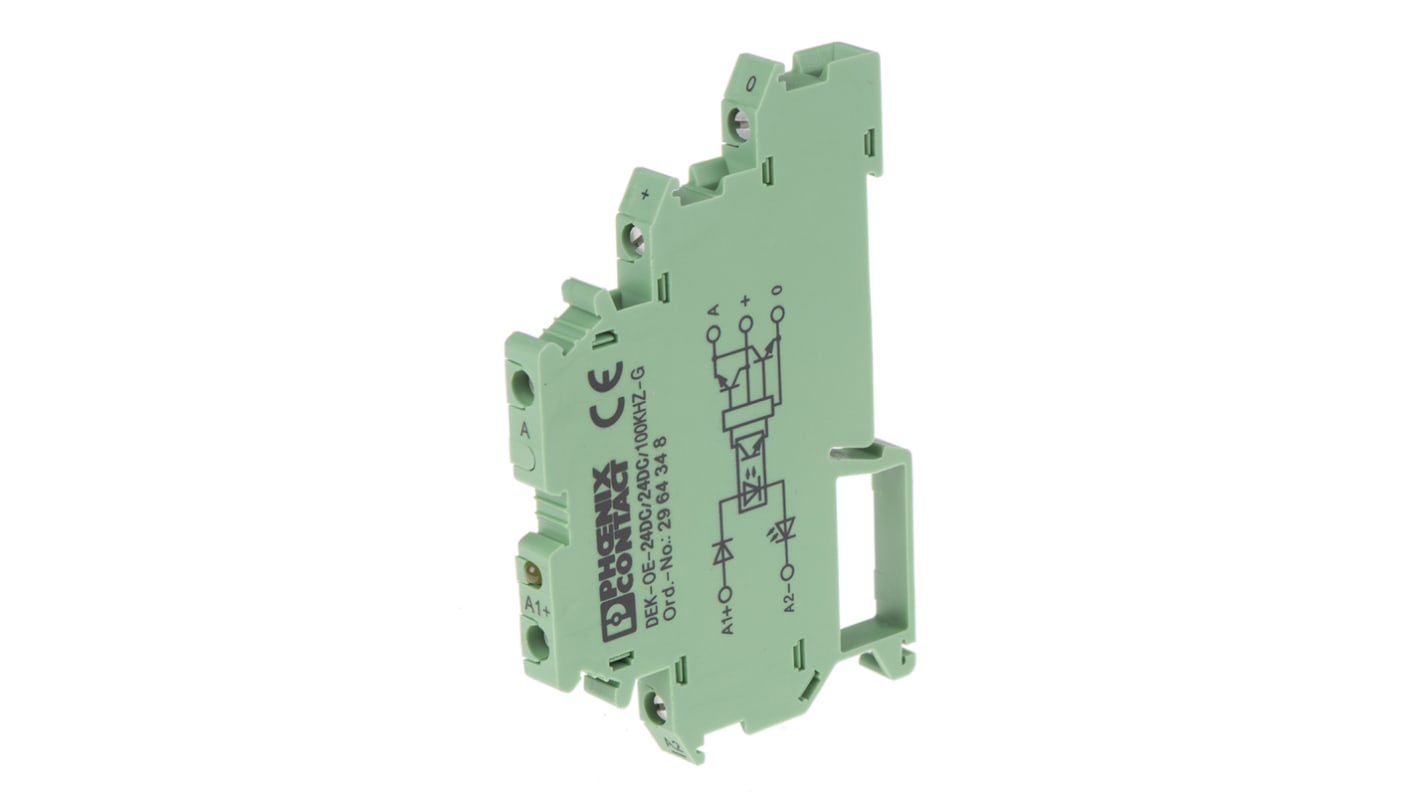 Accoppiatore ottico Phoenix Contact DEK-OE-24DC/24DC/100KHZ-G - 2964348 per segnali on/off. Isolamento elettrico, 100 kHz, -20/+60°C. Ampio intervallo di temperature.