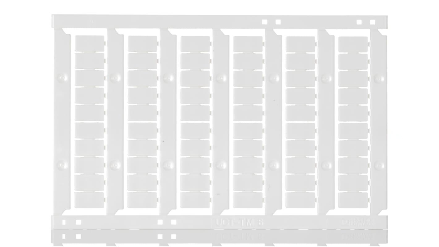 Marcatore per morsetti Phoenix Contact UCT-TM 6 (828736) bianco, per identificare cavi in configurazioni automatizzate. Resistente al fuoco e ecologico, compatibile con morsettiere modulari 6,2mm.