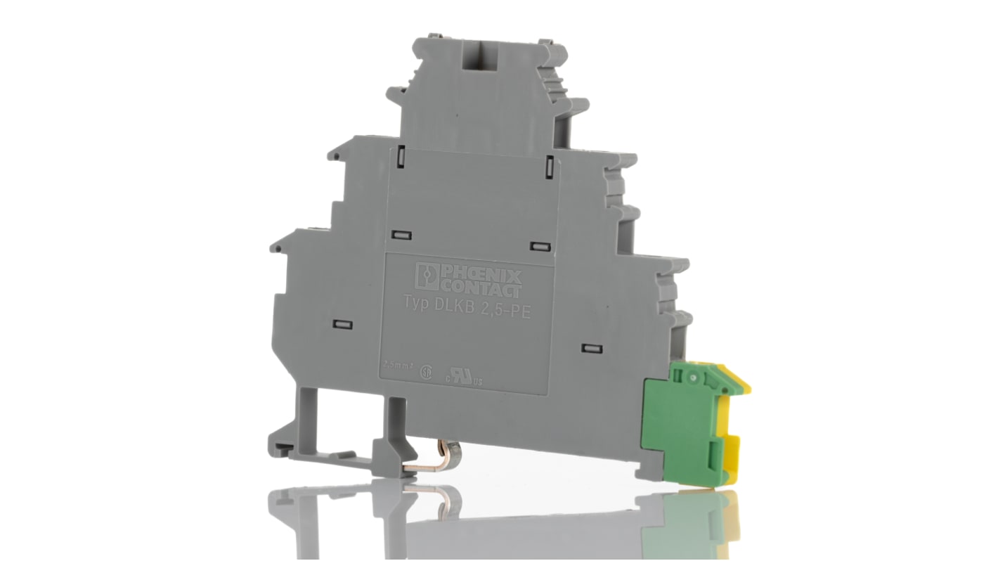 Morsettiera passante Phoenix Contact DLKB 2,5-PE 3011038, 24A, 24-12 AWG, piedino PE, verde/giallo, guida DIN. Sicurezza e affidabilità estreme.