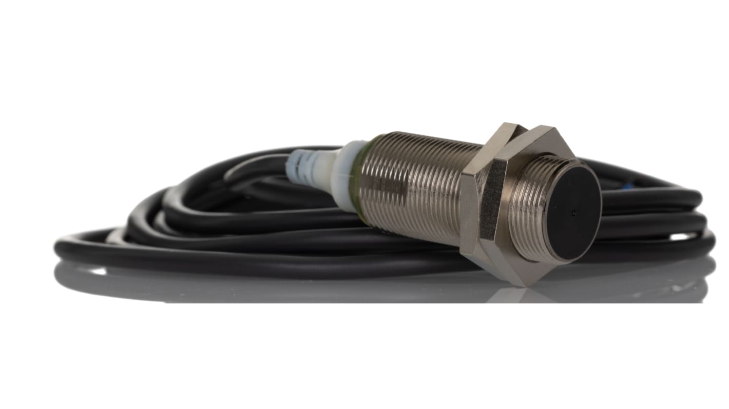 Sensore di prossimità cilindrico PNP Omron E2A-M18KS08-WP-B1 2M, induttivo, rilevamento 8 mm, IP67, alimentazione 12-24 V c.c.