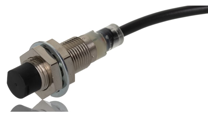 Sensore di prossimità cilindrico PNP Omron E2B-M12KN08-WP-B1 2M, rilevamento 8 mm, alimentazione 12-24 V c.c., IP67.