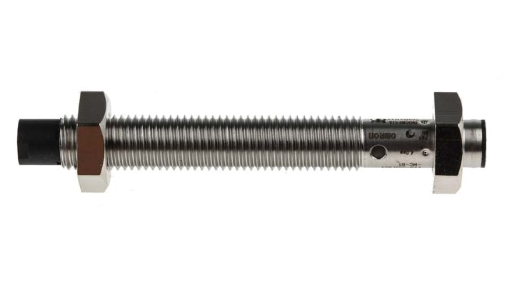 Omron E2B-S08LN04-MC-B1, sensore di prossimità cilindrico PNP M8, rilevamento 4 mm, corpo in acciaio inox, IP67.