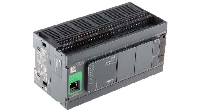 Controllore logico Schneider Electric TM241CE40T, 40 I/O, montaggio su guida DIN, dimensioni 190 x 95 x 90 mm.