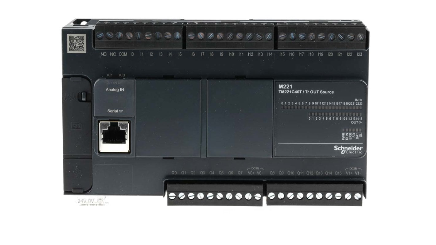 Regolatore logico Schneider Electric TM221C40T Modicon M221, 40 I/O, Ethernet, CoDeSys, 128 MB, Montaggio a pannello.
