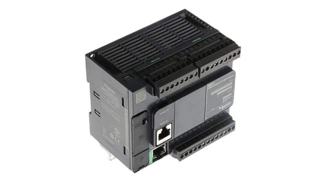 Schneider Electric TM221CE24T Regolatore logico Modicon M221, 24 I/O, USB, Ethernet - Ideale per automazione industriale, montaggio a pannello.