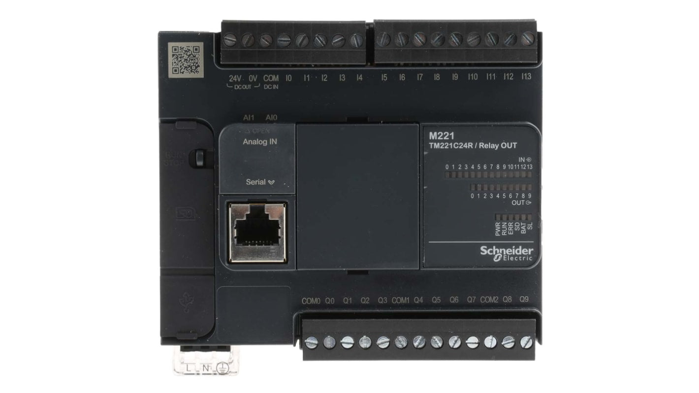 Regolatore logico Modicon M221 TM221C24R Schneider Electric con 24 I/O - Automazione industriale avanzata con programmazione intuitiva.