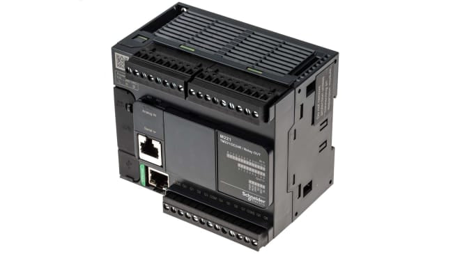 Schneider Electric TM221CE24R, CPU PLC Modicon M221, 14 ingressi e 10 uscite, montaggio a pannello, 110 x 70 x 90 mm.