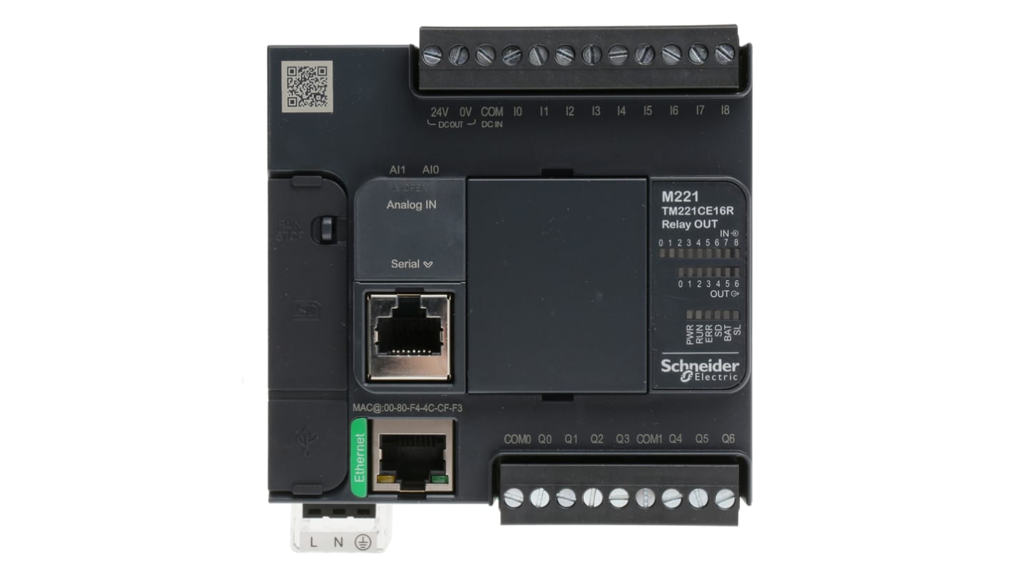 Schneider Electric - TM221CE16R Regolatore logico Modicon M221 CPU PLC, 9 ingressi, 7 uscite, 16 I/O. Ideale per automazione industriale.