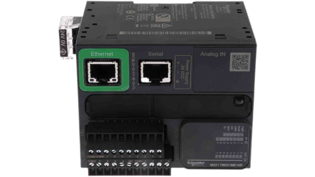 Schneider Electric TM221ME16R, CPU PLC Modicon M221, 16 I/O, montaggio a pannello, programmazione con SoMachineBasic.
