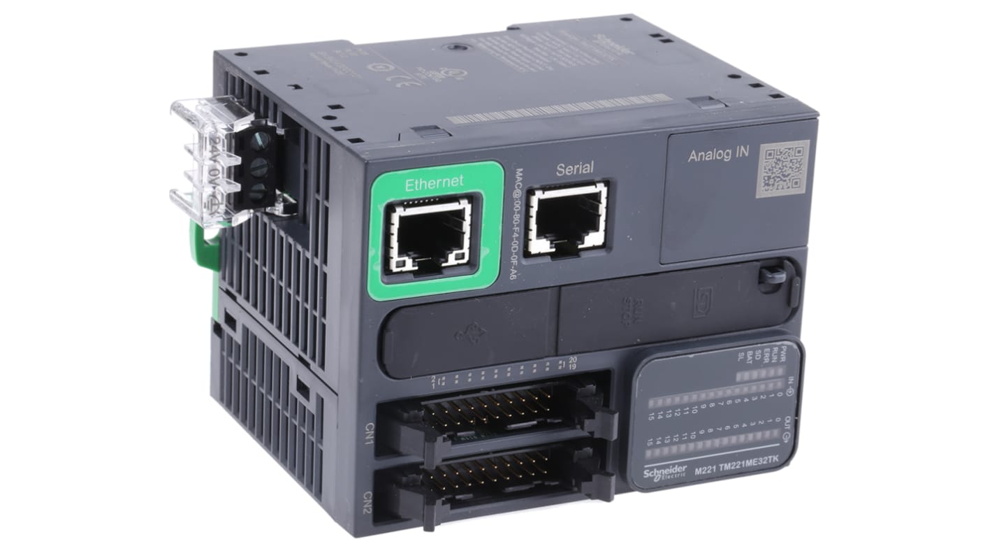 Controllore logico Schneider Electric TM221ME32TK, 32 I/O, montaggio a pannello, dimensioni 90 x 70 x 70 mm.