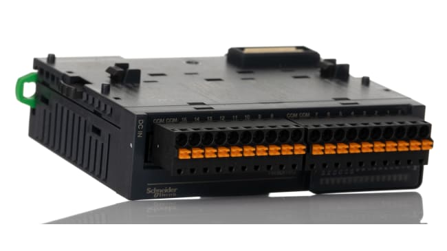 Modulo I/O PLC Schneider Electric TM3DI16G, 16 ingressi digitali, 24 V c.c., dimensioni 90 x 23,6 x 70 mm.