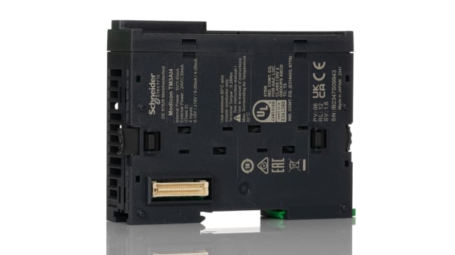 Modulo I/O PLC Schneider Electric TM3AI4 per Modicon M221, M241 e M251. 4 ingressi analogici per tensione e corrente, design compatto e installazione facile.