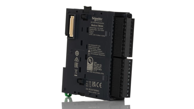 Modulo I/O PLC Schneider Electric TM3AI4 per Modicon M221, M241 e M251. 4 ingressi analogici per tensione e corrente, design compatto e installazione facile.