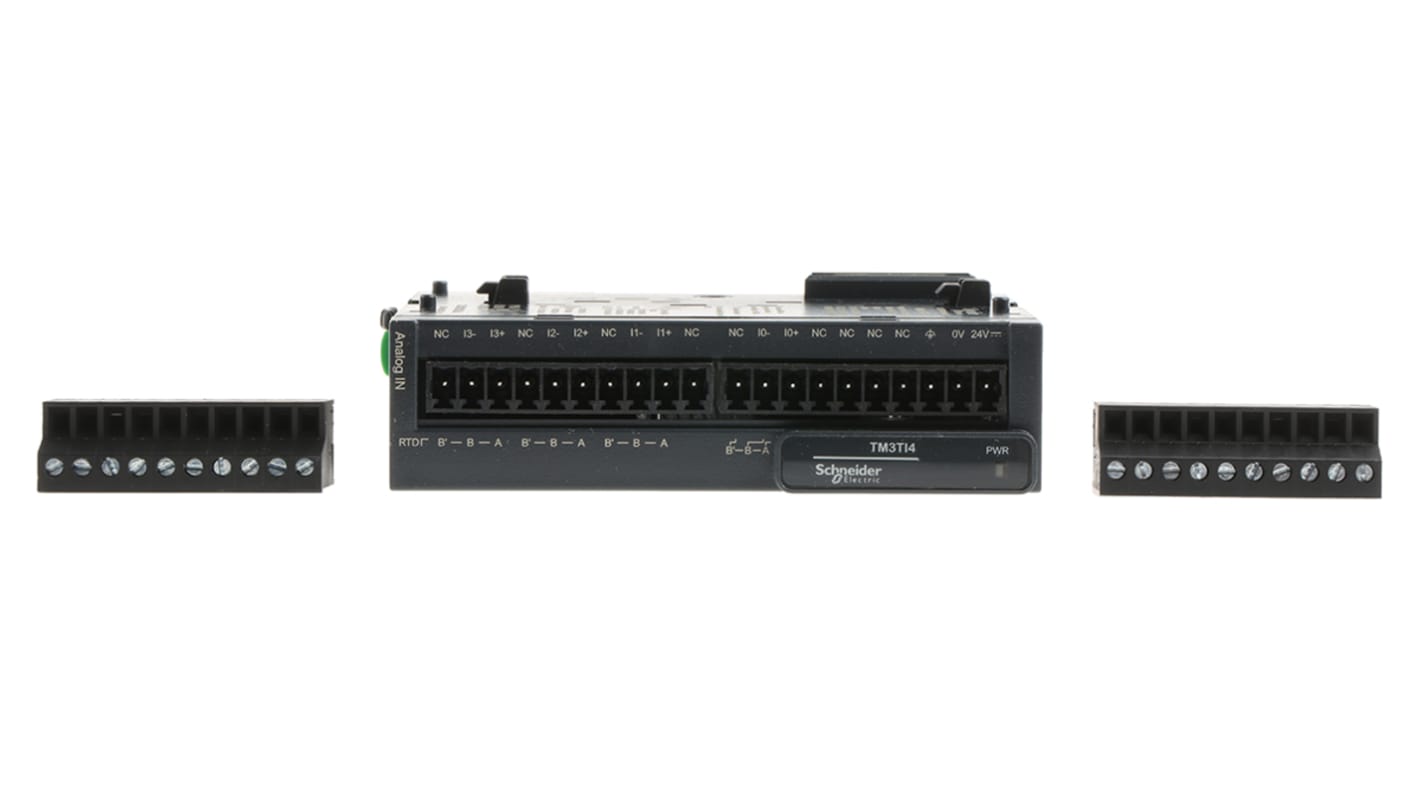Modulo I/O PLC Schneider Electric TM3TI4 per Modicon M221, M241, M251 - Corrente, temperatura - Risoluzione 16 bit - Protezione IP20.