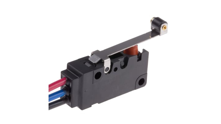 Microinterruttore Omron D2VW-01L2-1MS SPDT, sigillato IP67, attuatore a leva, corrente fino a 5 A, temperatura -40/+85 °C.