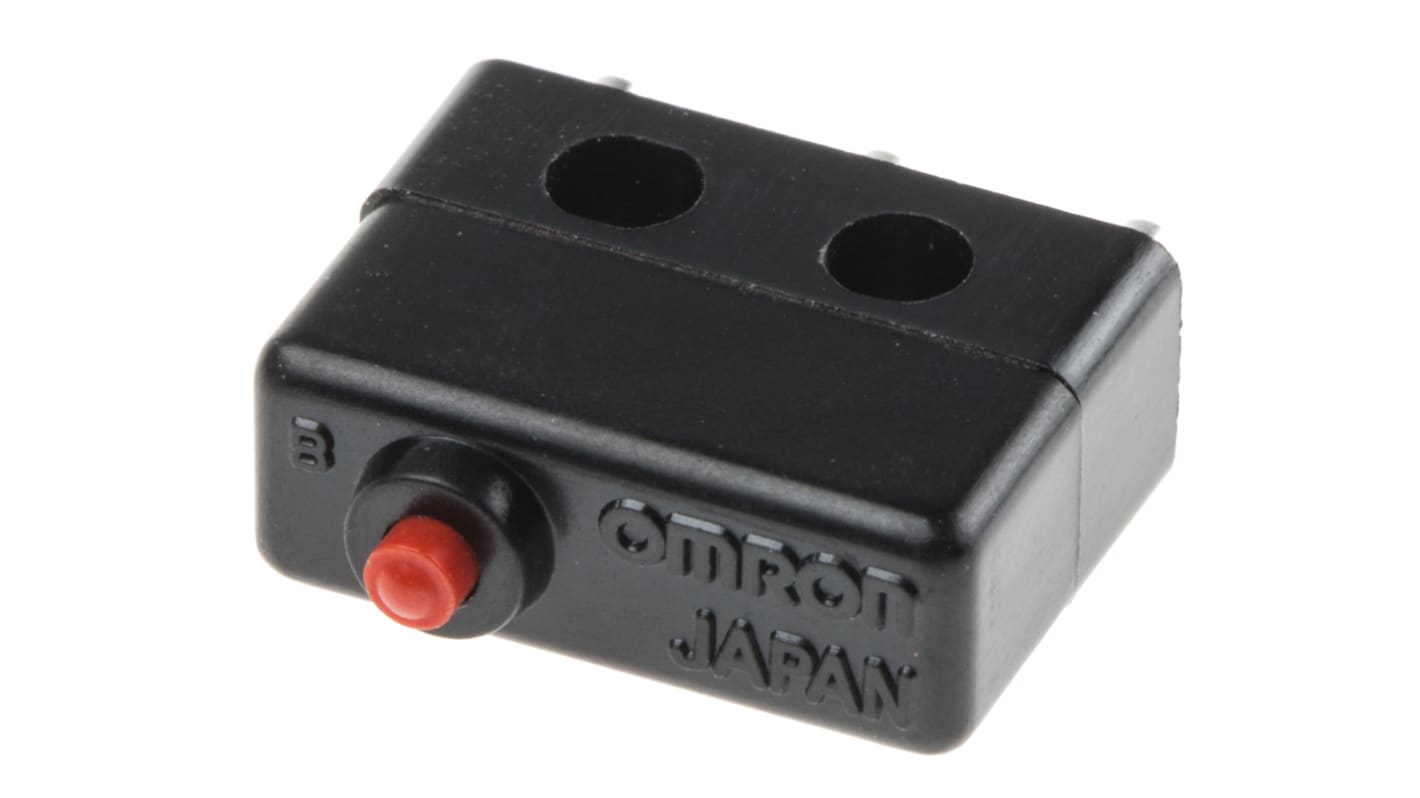 Microinterruttore SPDT Omron J-7, ultraminiaturizzato, attivazione a scatto, montaggio su circuito stampato, conforme RoHS.