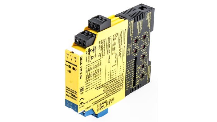 Turck IM34-12EX-RI, barriera galvanica 1 canale per misurazione temperatura, montaggio su guida DIN, isolamento completo.