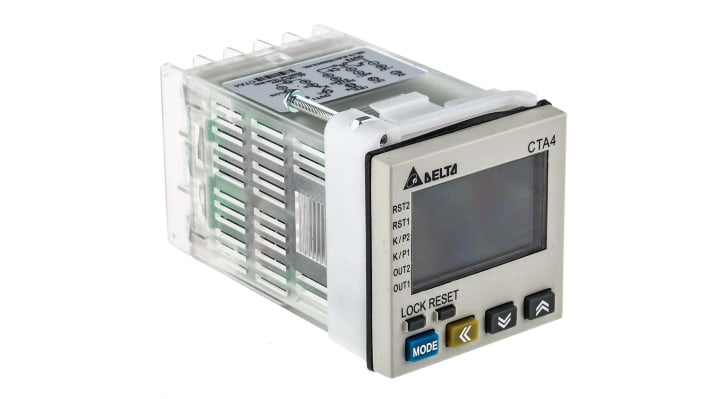 Contatore ore, minuti, secondi e impulsi Delta Electronics CTA4100A, montaggio a pannello, display LCD 6 cifre, IP65.