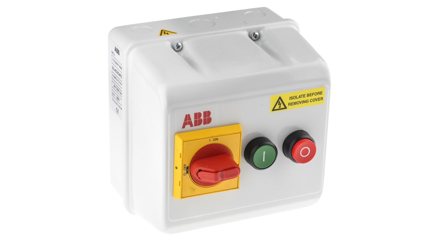 ABB 1TVC230071S5699, starter DOL automatico 3 fasi, potenza 7,5 kW, IP55, dimensioni 184x184x180 mm, contattore rimovibile.